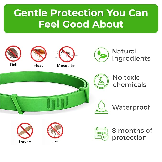 FurLife Flea and Tick Collar for Dogs – Waterproof Green Dog Collar, Pet Supplies for Tick and Flea Prevention for Dogs, Safe for All Breeds