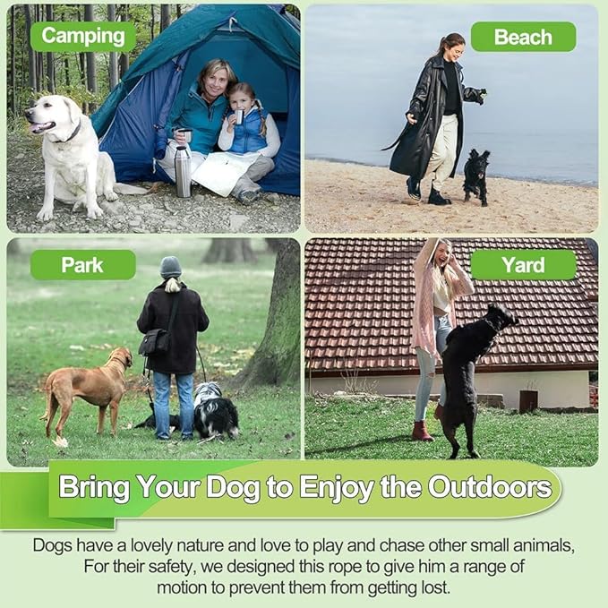 Tie Out Cable for Dogs,10/20/30/50/100FT Dog Leads for Yard Chew Proof,Heavy Duty Tie Out Cable for Large Dogs Up to 125lbs,Dog Runner Tether (Green, 125Ibs 150ft)