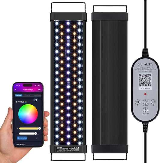 42W Smart Bluetooth App-Controlled Aquarium Light - Customizable Light Colors,Timeable,24/7 User-Defined Sunrise/Sunset Simulation,Tropical Lighting Mode,Suitable for 48-54" Fish Tanks