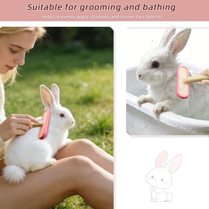 Bunny Brush Grooming Kit – Rabbit Deshedding Comb & Silicone Massage Brush for Shedding, Detangling & Fur Removal – Essential Small Animal Grooming Tools for Rabbits, Cats, Guinea Pigs, Chinchillas