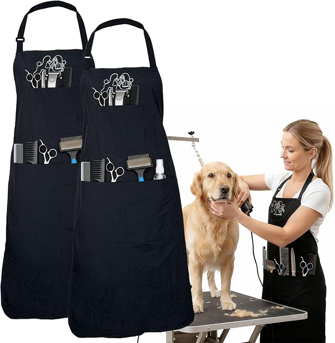 Gliitatu 2 Pack Dog Grooming Apron Smock Waterproof Apron for Dog Groomer Hair Stylist Apron Barber Apron for Salon