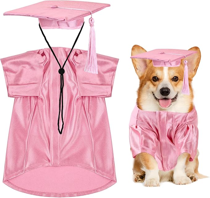 Dog Graduation Cap and Gown, Dogs Cats Graduation Holiday Halloween Costume Accessory(Pink,Large)