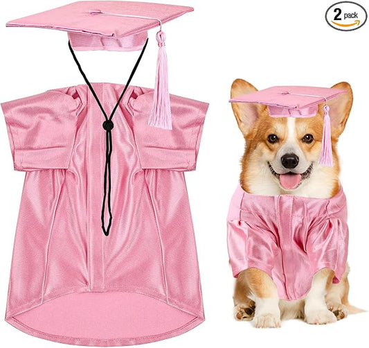 Dog Graduation Cap and Gown, Dogs Cats Graduation Holiday Halloween Costume Accessory(Pink,Medium)
