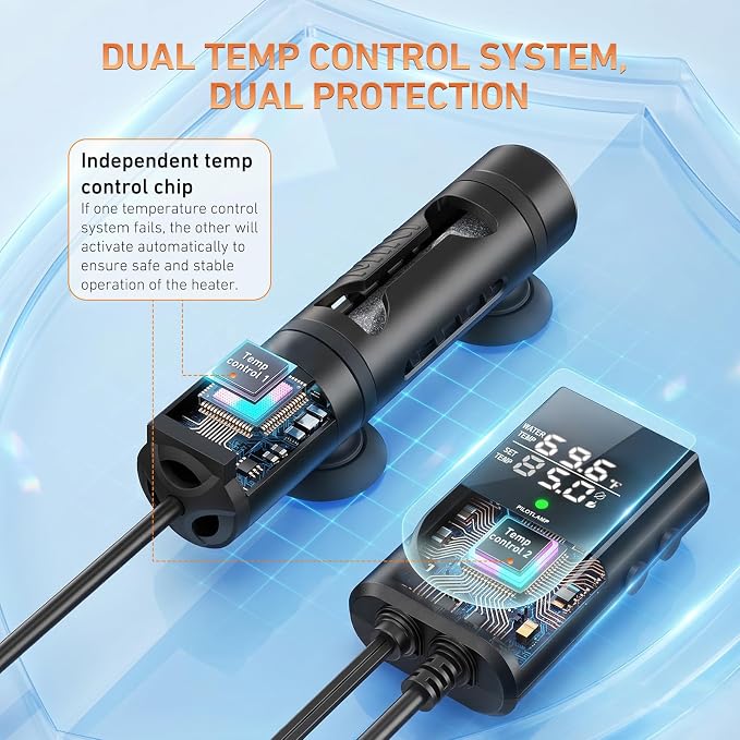 PAIZOO 100W Aquarium Heater, Low Water Line Turtle Heater LED Controller | Low Water Level Design, Real-time Temp Display, Dual Temp Control System, Energy-saving Mode, Precise Temp Control