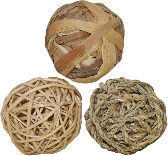 Grass Ball Trio - All Natural Woven Grass Play Ball & Safe Chew Toy - Rabbit, Guinea Pig, Chinchilla, Prairie Dog, Degu, Rat, Hedgehog, Hamster, Rat, Ferret, Squirrel, Bird, Sugar Glider & Small Pets