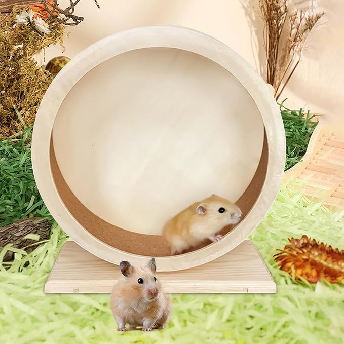 Hamster Exercise Wheels |Large Hamster Wheel Silent Running,Gerbil Wh EEL,Quiet Gerbil Whe el Wooden with Base, Spinner for Small Pets Mice Chinchilla Hedgehog Ger bil Running Enrichment Boredom