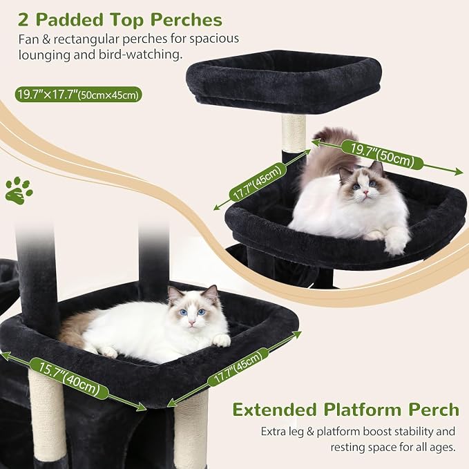 Globlazer Cat Tree for Large Cats, 75in Tall Multi-Level Heavy Duty Cat Tower for Indoor Cats with Extended Platform, 2 Spacious Condos, 2 Padded Perches, 6 Sisal Scratching Posts, S75, Dark Grey
