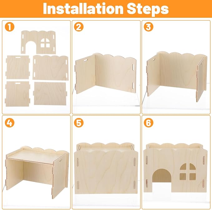 Wood Guinea Pig Hideout, Wooden Guinea Pig House Chew-Safe Hamster Hideout Hamster Explorer for Gerbils Hamsters Small Pets