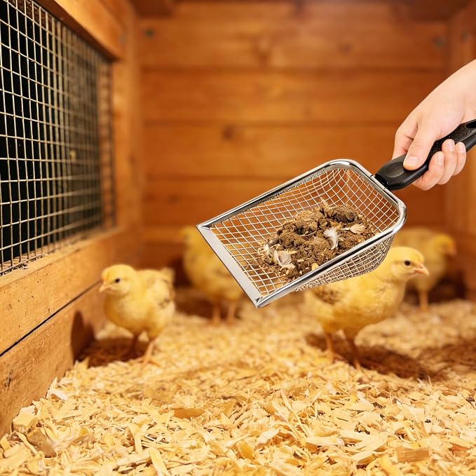 2 Pack Chicken Poop Scooper for Coop, Mesh Sifting Shovel with 3.8mm & 5mm Holes, 4" Metal Chicken Coop Rake and Scoop Cleaning Tool, Scooper Shovel for Sifting Sand, Litter, Chicken Supplies (4")