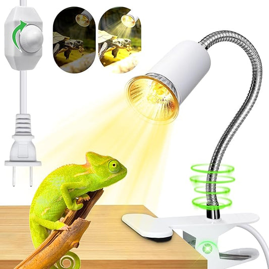Reptile Heat Lamp,Tortoise Heat Lamp with 40CM Lengthened Gooseneck,Grow Light for Plant,Chick Basking Lighting,E27 Ceramic Lamp Holder,Clamp Light with Dimmable Switch,Metal Clip,for Lizards,No Bulb