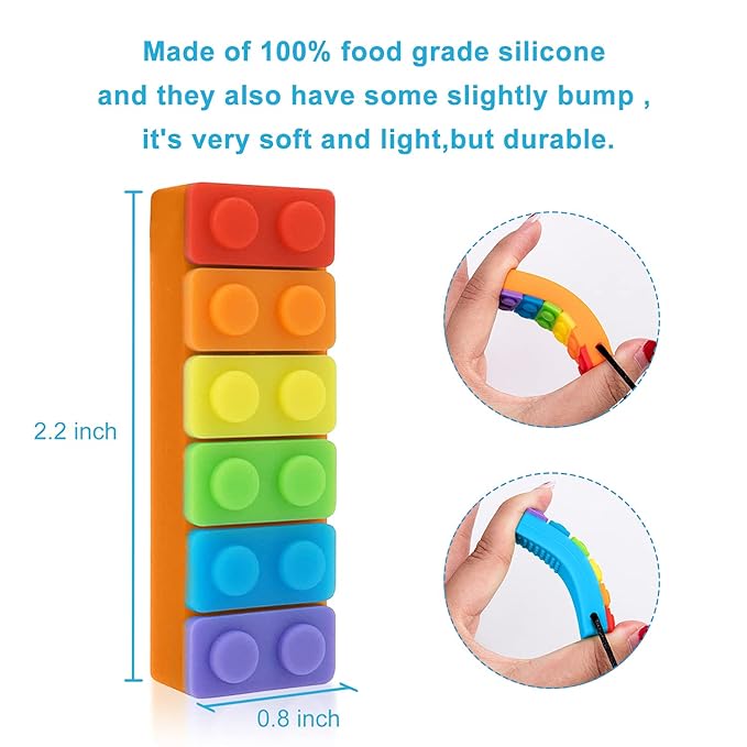 Chew Necklace for Sensory Kids, Seeway Rainbow Chewy Necklace BPA Free, Food- Grade Silicone Oral Motor Aids Chewelry Toys Sensory for Autism, ADHD, Anxiety, or Other Special Needs（5 Pack ）