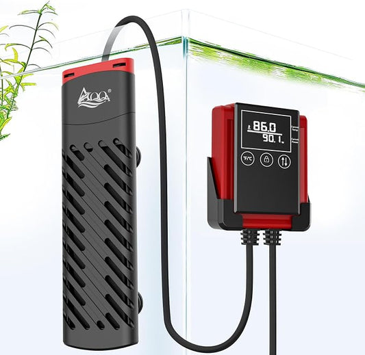AQQA PTC Aquarium Heater 200W for Fish Tank 20-40 Gallon Digital Thermostat with External Controller Temp Range 59-94℉ with Overheat & Out-of-Water Auto Shut-Off Protection (200W for 20-40Gal)