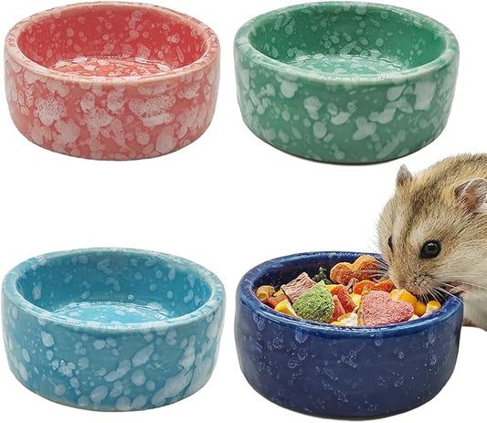 kathson 4 Pcs Hamster Food Bowl Guinea Pig Ceramic Water Bowl Small Animal Feeding Dish for Dwarf Hamster Gerbil Syrian Ferret Hedgehog Chinchilla Bunny