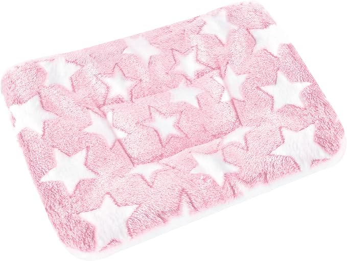 Small Animal Bed Mat, Soft & Warm, Suitable for Guinea Pig, Hamster, Rabbit, Rat and Bearded Dragon (X-Large(13.3''x9.4''), Star Pink)