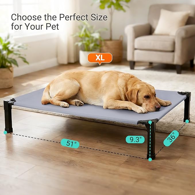 Niubya Elevated Outdoor Dog Bed, Cooling Elevated Pet Cot, Steel-Framed and Non-Slip Feet, Raised Dog Bed with Waterproof, Washable, Breathable Teslin Mesh, 51in