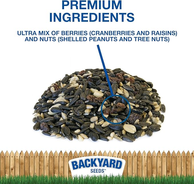 Backyard Seeds Berries 'N Fruit Bird Seed Mix 5lbs - Premium Blend with Dried Fruit & Berries, Large Bag of Wild Bird Food