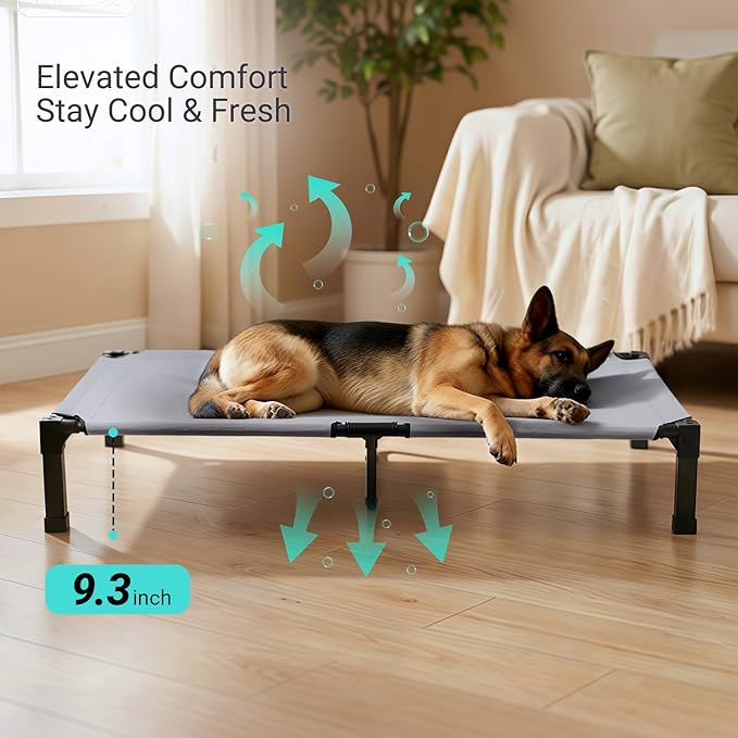 Niubya Elevated Outdoor Dog Bed, Cooling Elevated Pet Cot, Steel-Framed and Non-Slip Feet, Raised Dog Bed with Waterproof, Washable, Breathable Teslin Mesh, 60in