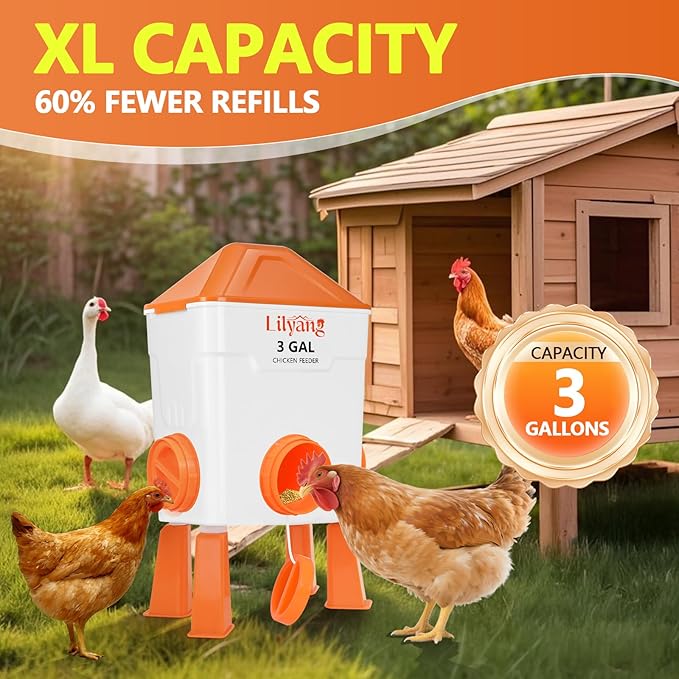 Lilyang Automatic Chicken Waterer & Feeder 3 Gallon, Auto-Refill Chicken Waterer with Float Valve, Anti-Spill Feeder & Leak-Proof Cups, End Daily Refilling & Mess, Standing or Hanging Use