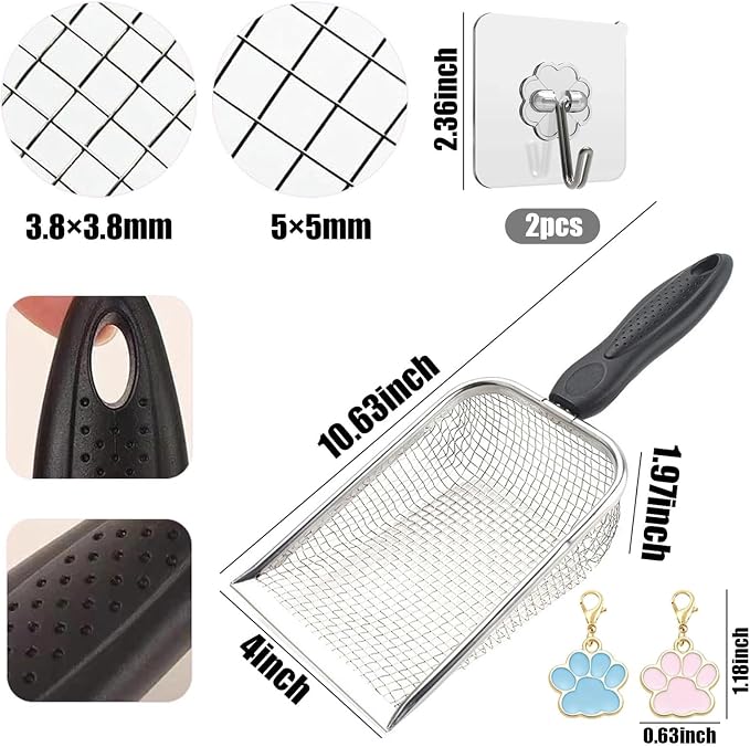 Chicken Poop Scooper for Coop, 2 Pack Chicken Coop Shovel | 0.15 Inch & 0.2 Inch Mesh, Metal Chicken Coop Rake and Scoop Tool, Sifting Shovel for All Litter Types, Anti-Slip