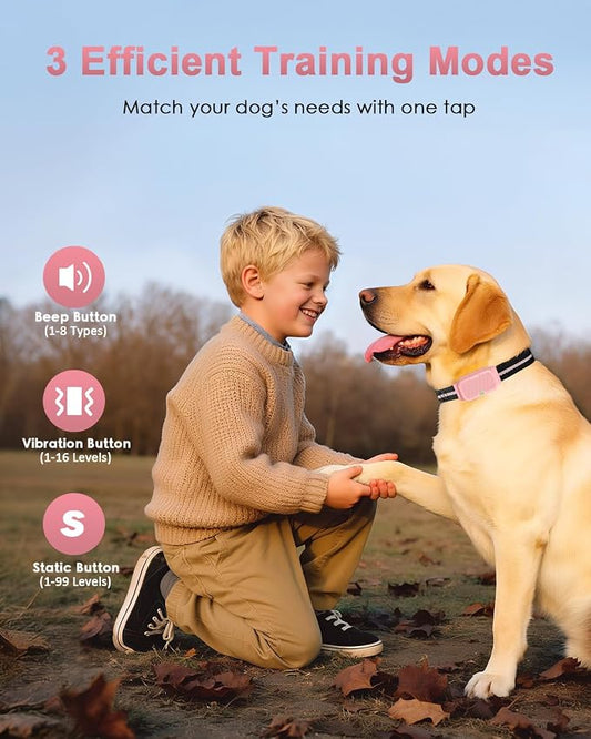 Shock Collar for Dogs, IP67 Waterproof Dog Training Collar with Remote Control, 3 Modes: Beep, Vibration, Safe Static, Rechargeable Adjustable for 15-110lbs Medium Large Dogs