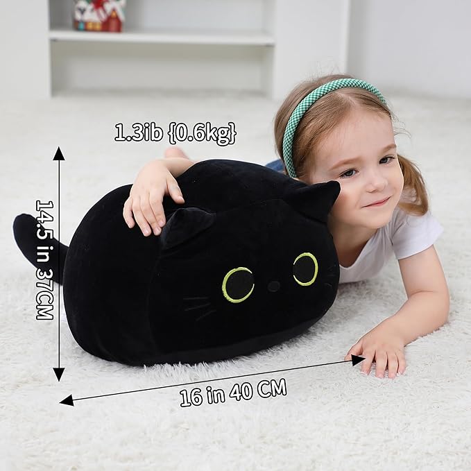 WeBingo Black Cat Plush Toy 16'', Giant Cat Stuffed Animal Plushies Pillow for Girl Boy Kid Adult, Large Big Soft Gift for Birthday Christmas Valentine's Day Home Decor