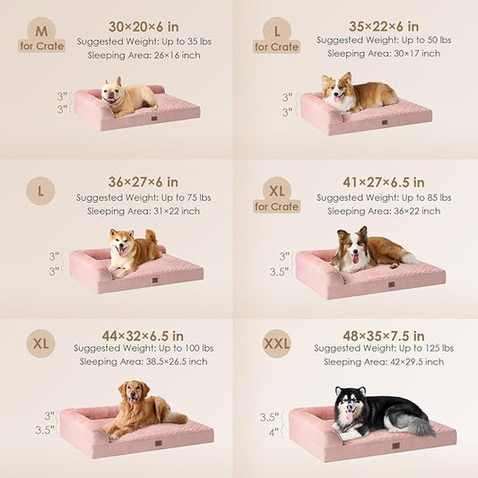 EHEYCIGA XL Dog Bed Memory Foam for Crate, Extra Large Dog Bed Orthopedic with Washable Removable Cover, Waterproof Pet Sofa Couch XLarge Size Dogs, 41x27x6.5, Pink