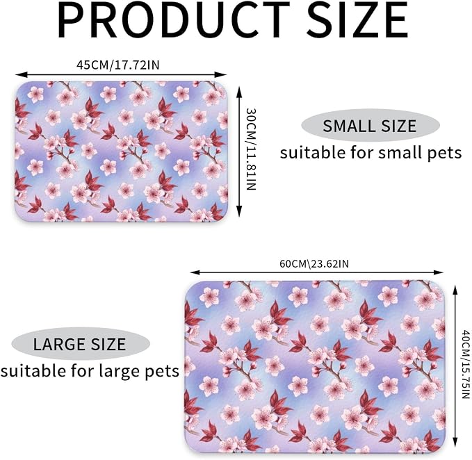 Pet Feeding Mat Watercolor Blossom Japanese Cherry Flower Dog Mat for Food and Water Bowl
