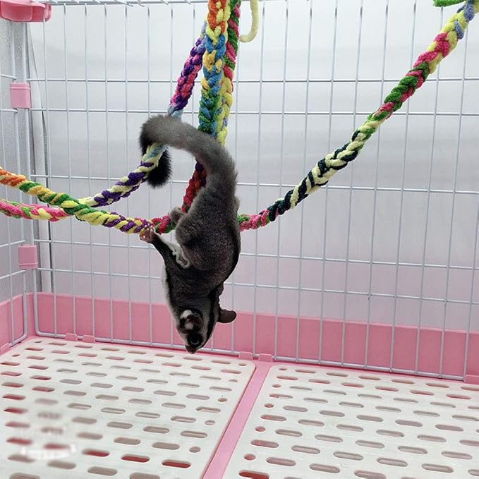 RIOUSSI Handmade Hanging Sugar Glider and Rat Toys for Climbing/Exercising/Jungle Exploration, Cage Accessories, Random Color, 4 Pack