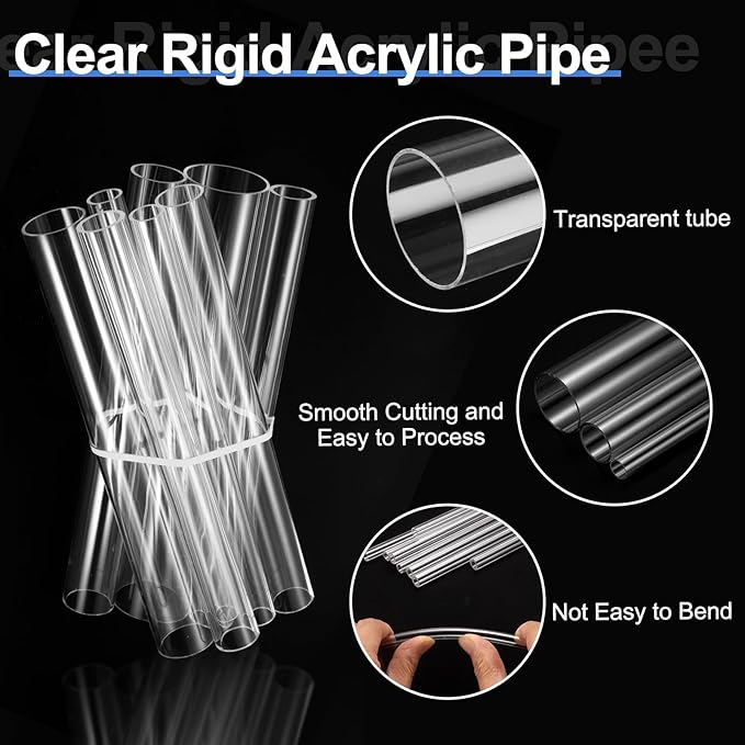 uxcell 3Pcs Clear Rigid Acrylic Pipe, 26mm(1.02") ID x 30mm(1.18") OD 6" Round Polycarbonate Tube Plastic Tubing for Plumbing, Lighting, Aquarium, DIY Projects