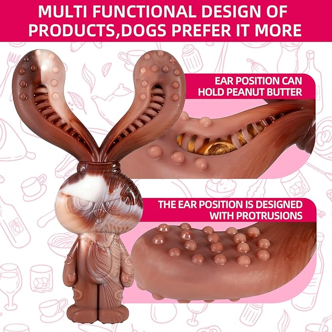 Indestructible Dog Toys for Aggressive Chewers, Tough and Durable Chew Toys for Large Medium Dogs, Interactive Dog Chew Toys to Keep Them Busy (A Rabbit)