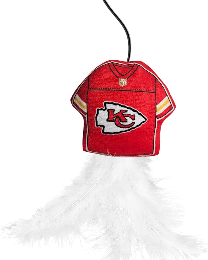 NFL Kansas City Chiefs Team Jersey Wand with CAT NIP, Cat Toy Jersey Shaped Plush Teaser Toy for Cats & Kittens - Interactive Pet Toy for Play & Exercise