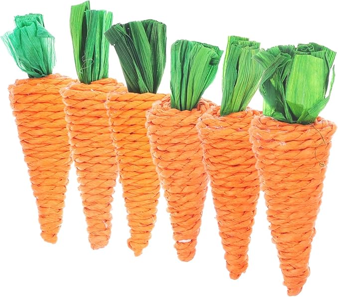 6Pcs Hand Woven Straw Radish Carrot Chew Toys for Hamsters Rabbits Guinea Pigs Small Animals Molar Teeth Cleaning Stress Relief