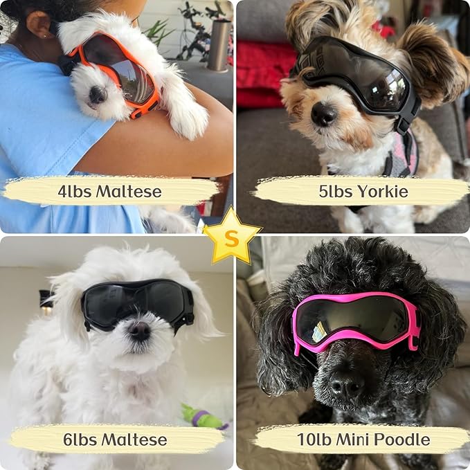 PETLESO Dog Goggles Small Breed, Dog Sunglasses UV Protection Puppy Eyewear for Small Pet Outdoor Riding Driving, Pink S