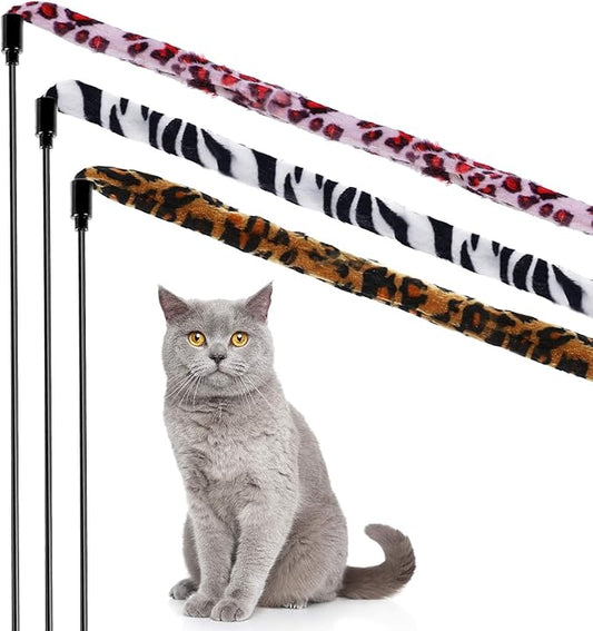 Sumind 3 Pieces Jungle Cat Wand Cat Teaser Charmer Interactive Fun Toys Wand Kitten Kitty Playing Toy, 3 Styles(Classic Color)