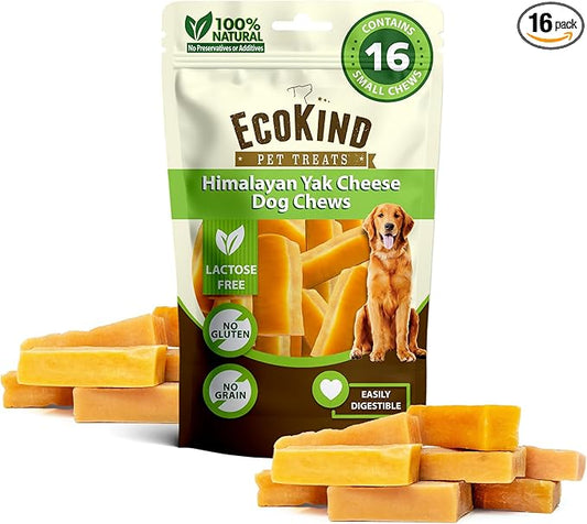 EcoKind Premium Gold Yak Cheese Himalayan Dog Chews, Healthy Dog Treats for Small Dogs, High Protein, All Natural, Long-Lasting Chew, Small - 16 Chews