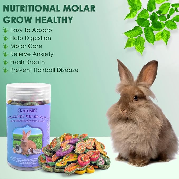KATUMO Rabbit Chew Toys, 180g Timothy Grass Treats Small Animal Molar Toys for Guinea Pig Hamster Bunny Chinchilla Gerbil