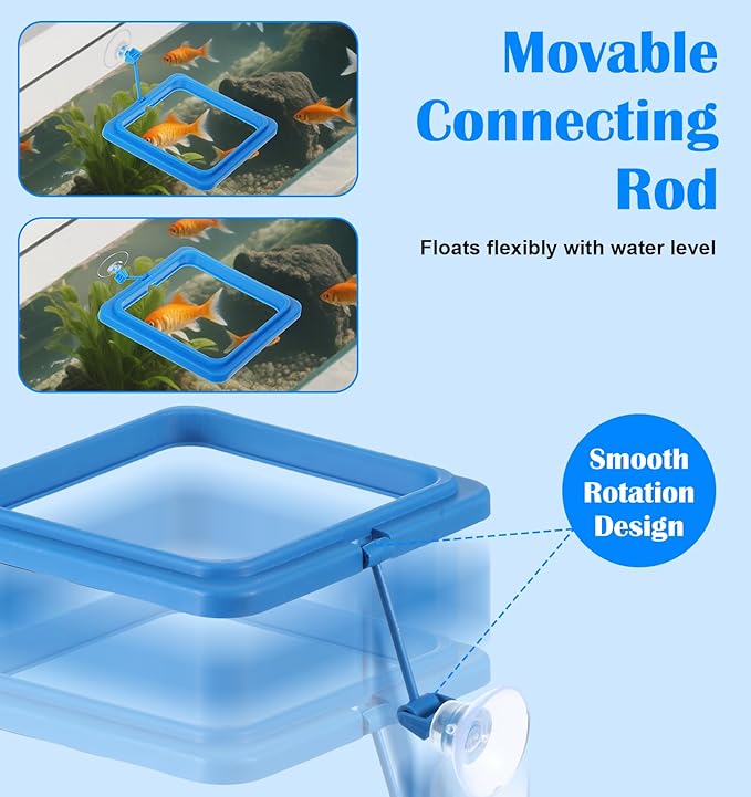 4 Pack Fish Feeding Ring, Aquarium Betta Feeding Ring for Fish Tank, Goldfish, Guppy, Turtle, Suction Included(Blue, 2 Round & 2 Square)