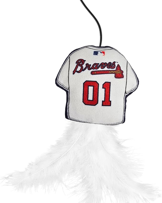 MLB Atlanta Braves Team Jersey Wand with CAT NIP, Cat Toy Jersey Shaped Plush Teaser Toy for Cats & Kittens - Interactive Pet Toy for Play & Exercise