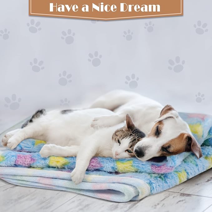 Tatuo 12 Pieces 16 x 24 Inch Dog Blanket Super Soft Warm Cat Sleep Mat Pet Kitten Doggy Fluffy Fleece Blankets with Cute Dog Paw Bone Star Elephant Patterns Printed Fluffy Blanket for Small Cat Puppy