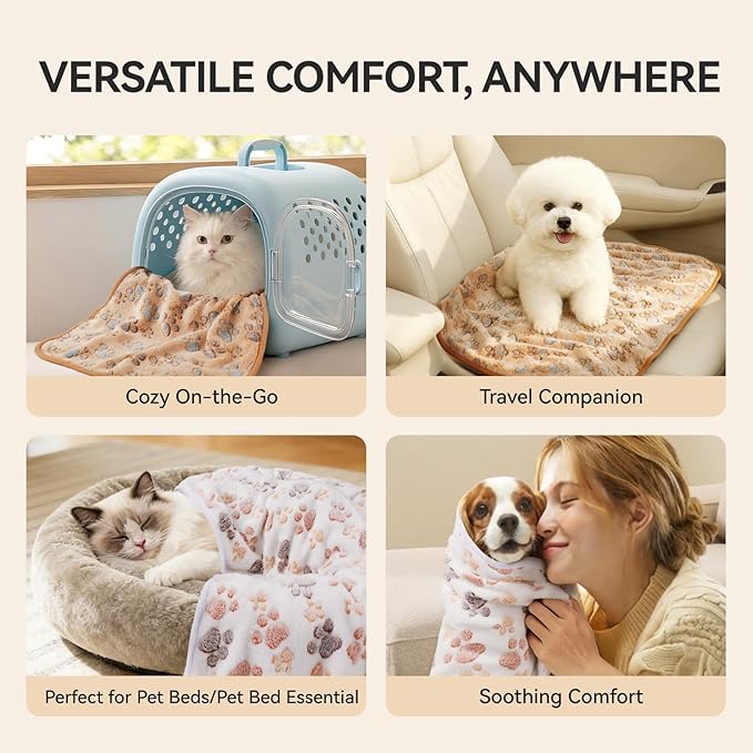 LINENLUX 1 Pack 3 Blankets Super Soft Fluffy Premium Fleece Dog Blankets for Puppy Cat Pet Blanket Flannel Throw Warm Sleep Dog Paw-3pcs 60x40 inch