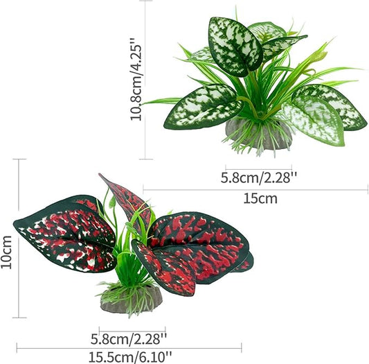 Moonorange Reptile Artificial Plants, Terrarium Plants Decorations Supplies, Aquarium Fish Tank Plant, Amphibian Habitat Hideout Tank Accessories(S Set-4pcs/A)