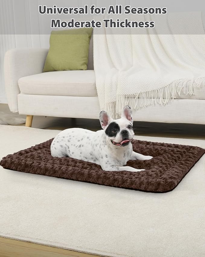 Washable Dog Bed Mat Ultra Soft Dog Crate Pad Comfy Fluffy Pet Kennel Beds Sleeping Mattress for Large Jumbo Medium Small Dogs, 36 x 23 Inch, Brown