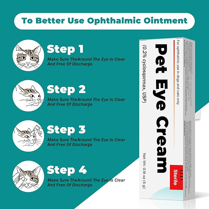 Pet Eye Care Ointment for Cats, Dogs, Puppies, Kittens, Horses, Cattle, Sheep & Birds, 5g (0.18 oz), Gentle Daily Eye Moisture Support, Easy Topical Application