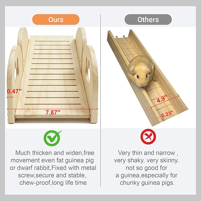 Large Guinea Pig Hideout Thicken Solid Wooden Dwarf Bunny House Guinea Pig ramp,Rabbit Playhouse for Chinchilla,Hamster,Small Animal Houses & Habitats (Ladder)