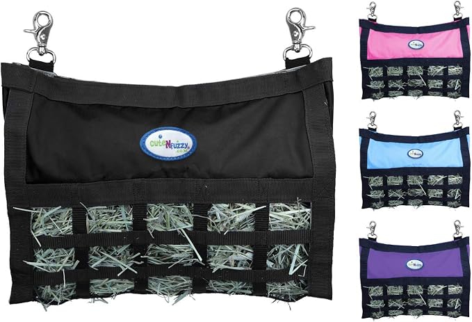 Rabbit & Guinea Pig Hay Bag Feeder with Super Tough Bottom® Design | Large 15" x 11" x 3" Hanging Hay Feeder | Organized Feeding | Made in USA Design (Black, Large 15" x 11" x 3")