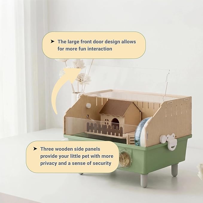 Small Animal Houses & Habitats, Hamster Cage for Dwarf Mouse, Complete Acrylic Small Animal Starter Kit with Accessories, Easy Clean Transparent Pet Cage for Hamsters Gerbils (Green)