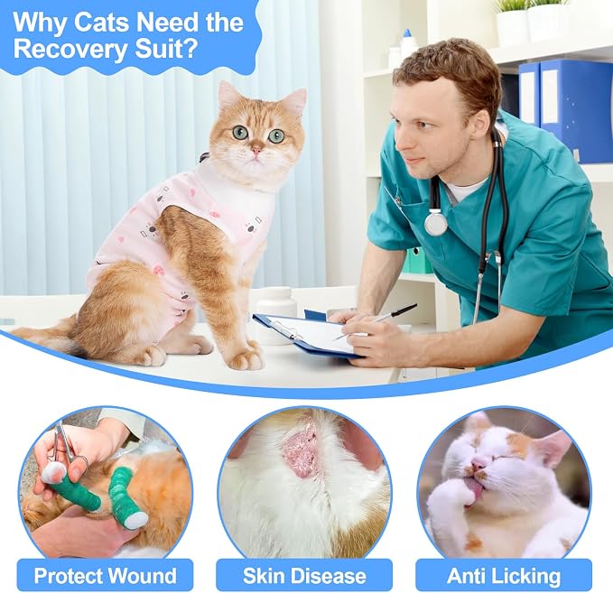 Coppthinktu Cat Recovery Suit Female, Breathable Cat Onesie After Surgery Female for Abdominal Wounds or Skin Diseases, Cat Surgery Recovery Suits Kitten Onesie After Spay Anti Licking