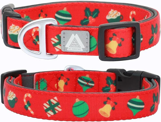 Christmas Dog Collar, Cute Holiday Red Collars for Girl & Boy, Reflective,Soft Padded Neoprene,Fully Adjustable,Durable & Lightweight Large Dog Collar, (Christmas, L)