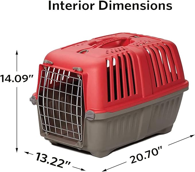 MidWest Homes for Pets Spree Travel Carrier - Hard-Sided Dog & Cat Carrier, Small Pet Travel Crate with Handle, Ventilated Design, Easy Assembly, 22-Inch, Red