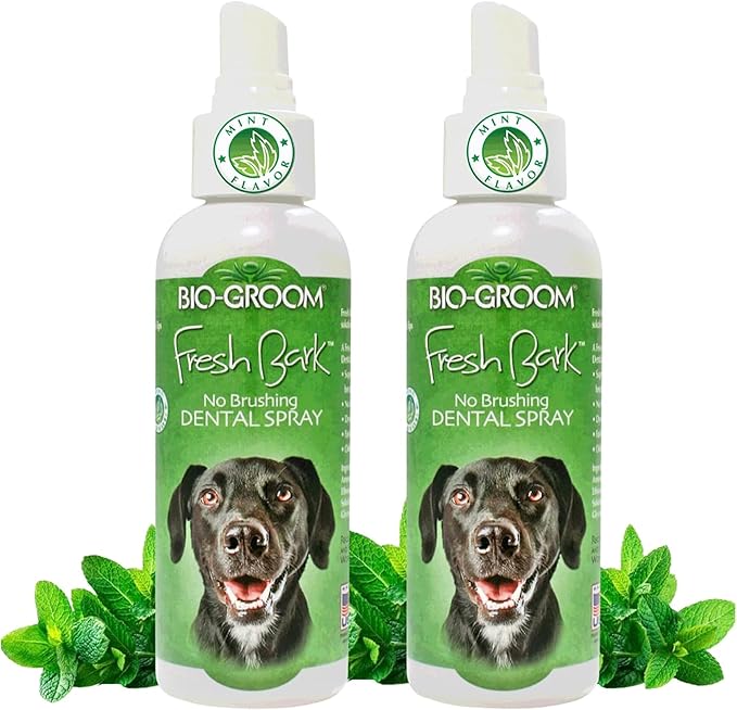 Bio-groom Fresh Bark Dog Breath Freshener - No Chew Dental Spray for Dogs & Cats, Teeth Cleaning Oral Care for Plaque & Tartar, No Brushing Required, Made in the USA - Mint, 4 fl oz (Pack of 2)